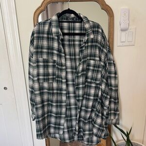 Boohoo Green and White Plaid Shirt